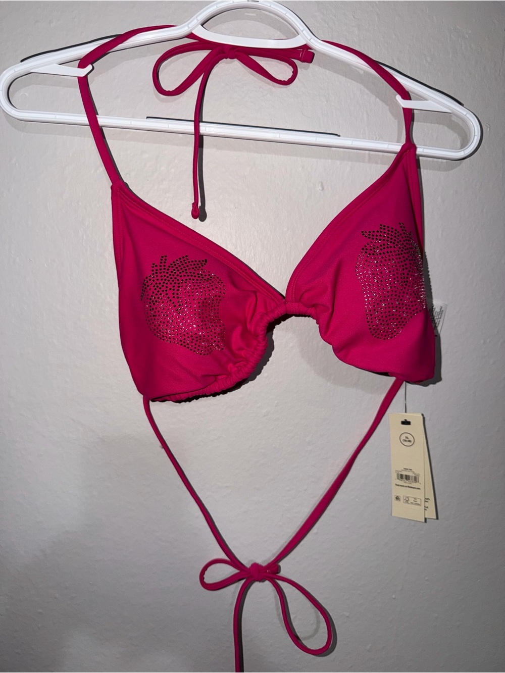 No Boundaries Hot Pink Rhinestone Triangle Bikini Top